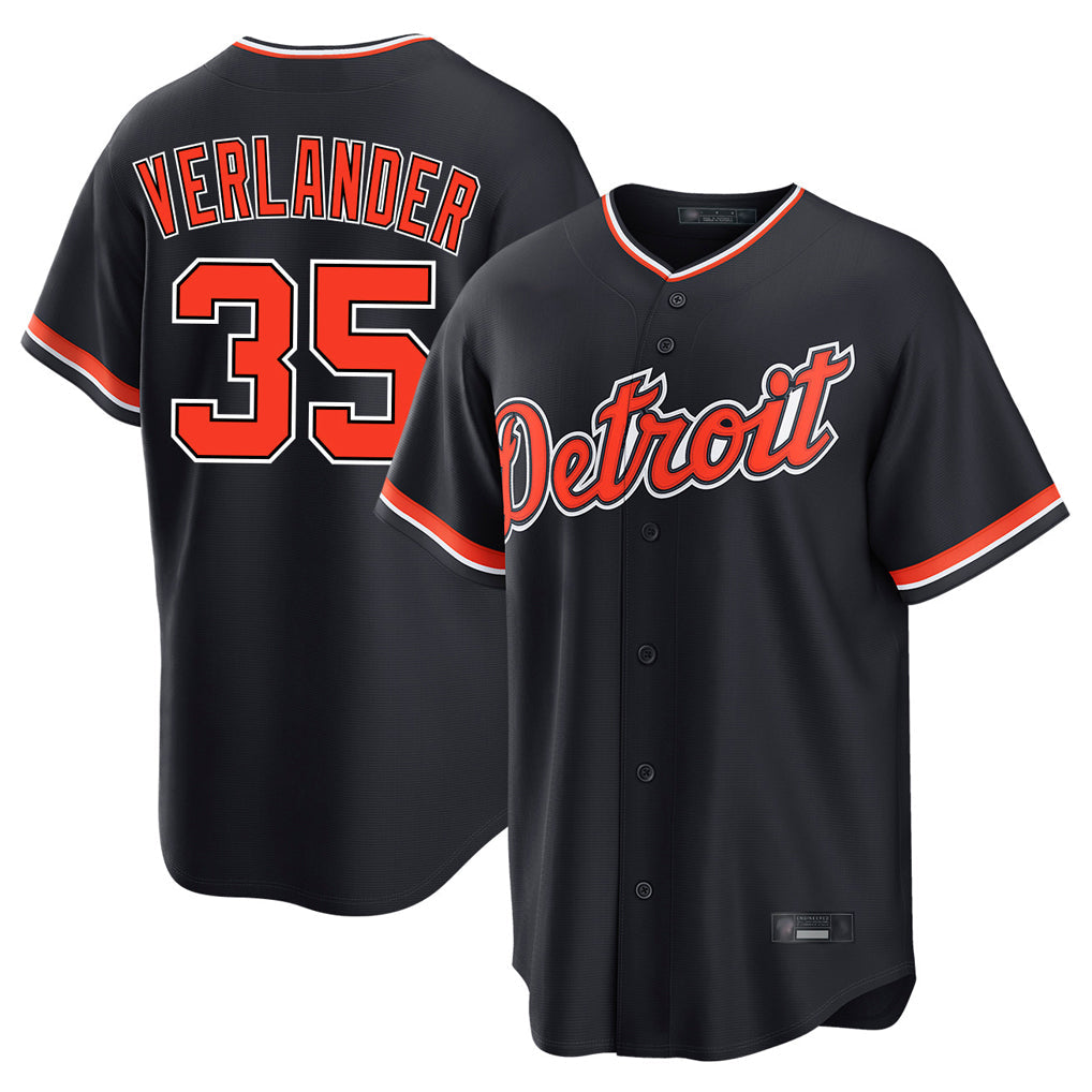 Silnrao D.Tigers #35 Justin Verlander Player Navy Home Game Stitched Jerseys