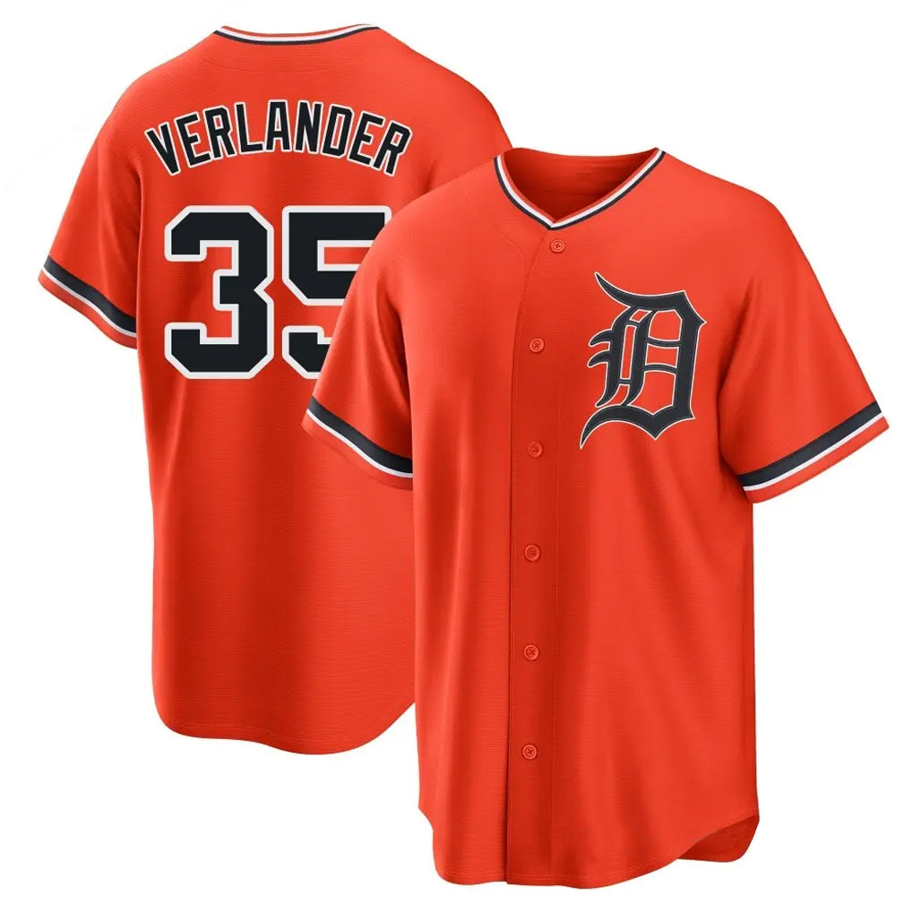 Silnrao D.Tigers #35 Justin Verlander Player Orange Home Game Stitched Jerseys
