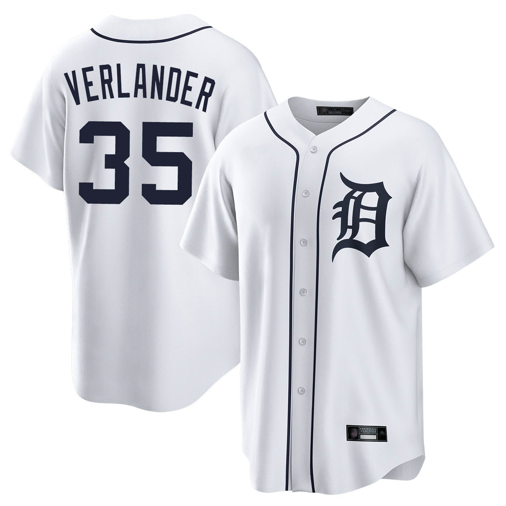 Silnrao D.Tigers #35 Justin Verlander Player White Home Game Stitched Jerseys