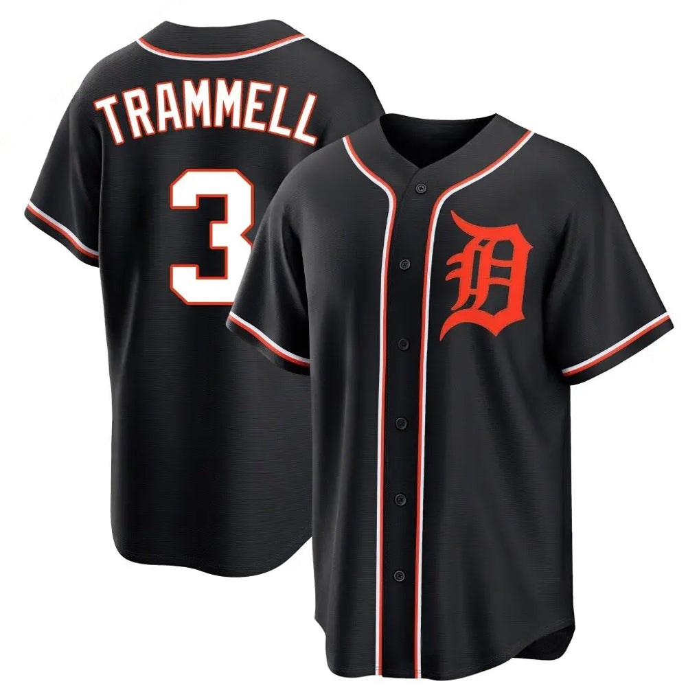 Silnrao D.Tigers #3 Alan Trammell Player Black Fashion Out Home Game Stitched Jerseys