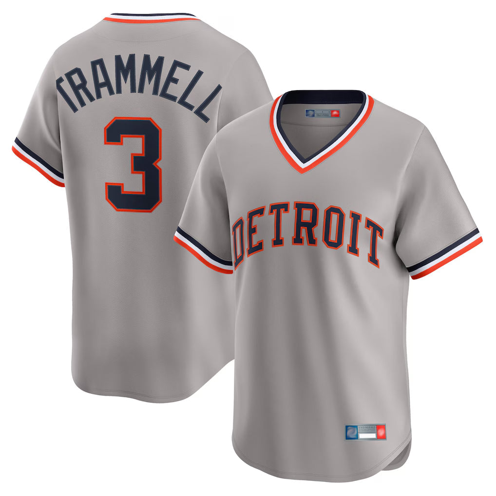 Silnrao D.Tigers #3 Alan Trammell Player Gray Cooperstown T-shirt Home Game Stitched Jerseys