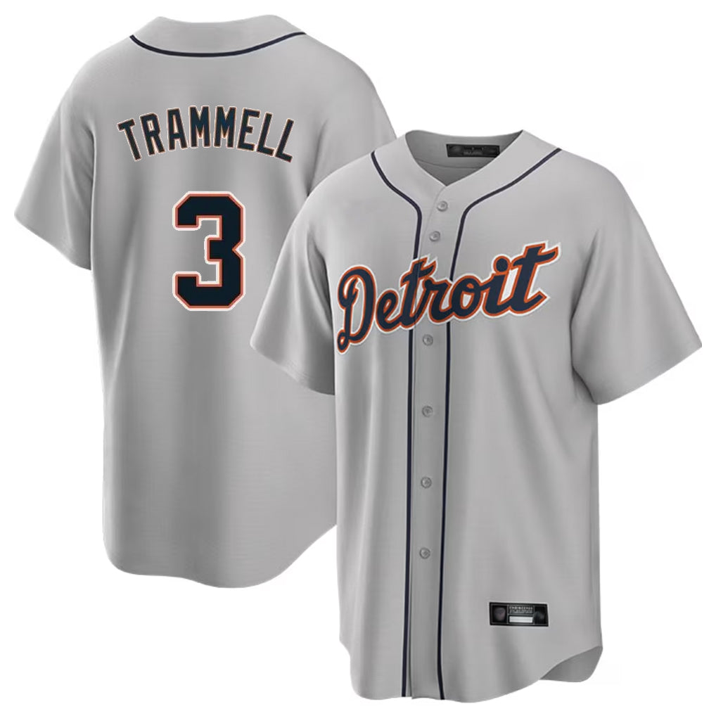 Silnrao D.Tigers #3 Alan Trammell Player Gray Home Game Stitched Jerseys