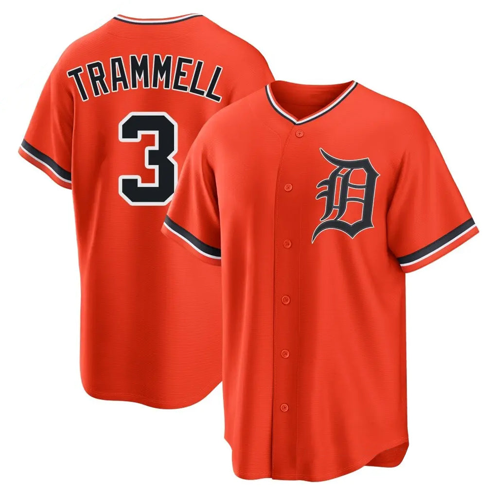 Silnrao D.Tigers #3 Alan Trammell Player Orange Home Game Stitched Jerseys