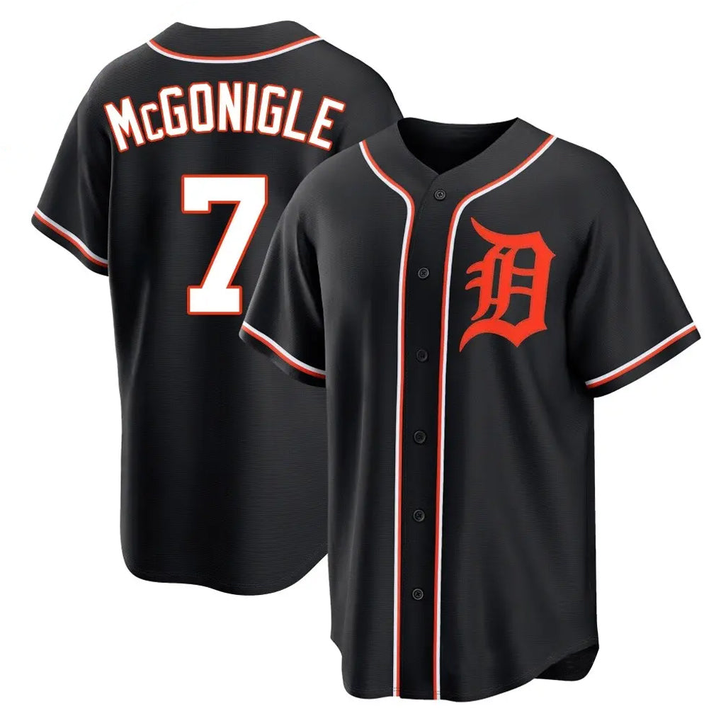 Silnrao D.Tigers #7 Kevin McGonigle Player Black Fashion Out Home Game Stitched Jerseys
