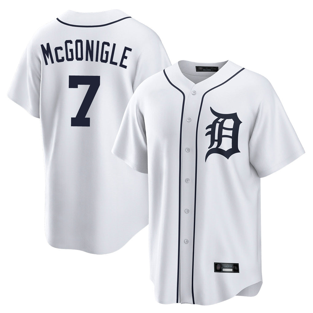 Silnrao D.Tigers #7 Kevin McGonigle Player White Home Game Stitched Jerseys
