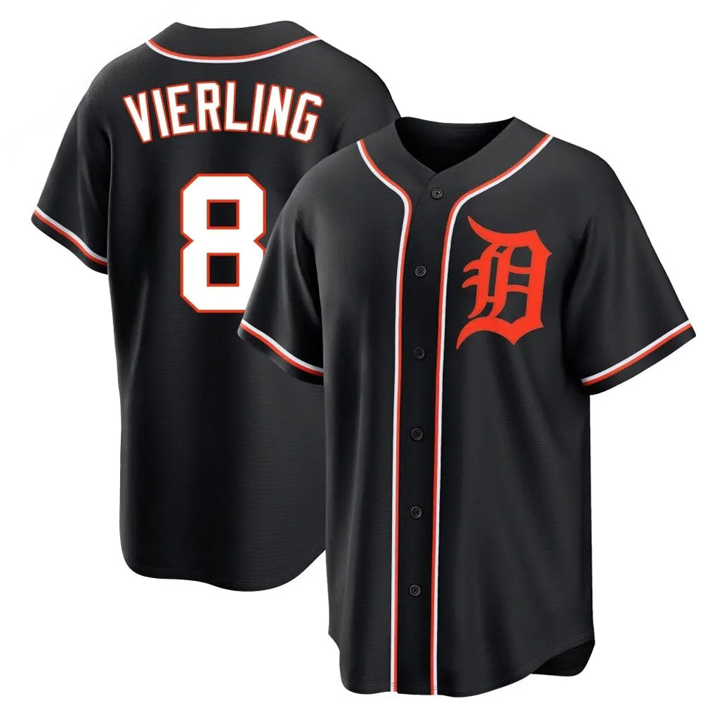 Silnrao D.Tigers #8 Matt Vierling Player Black Fashion Out Home Game Stitched Jerseys