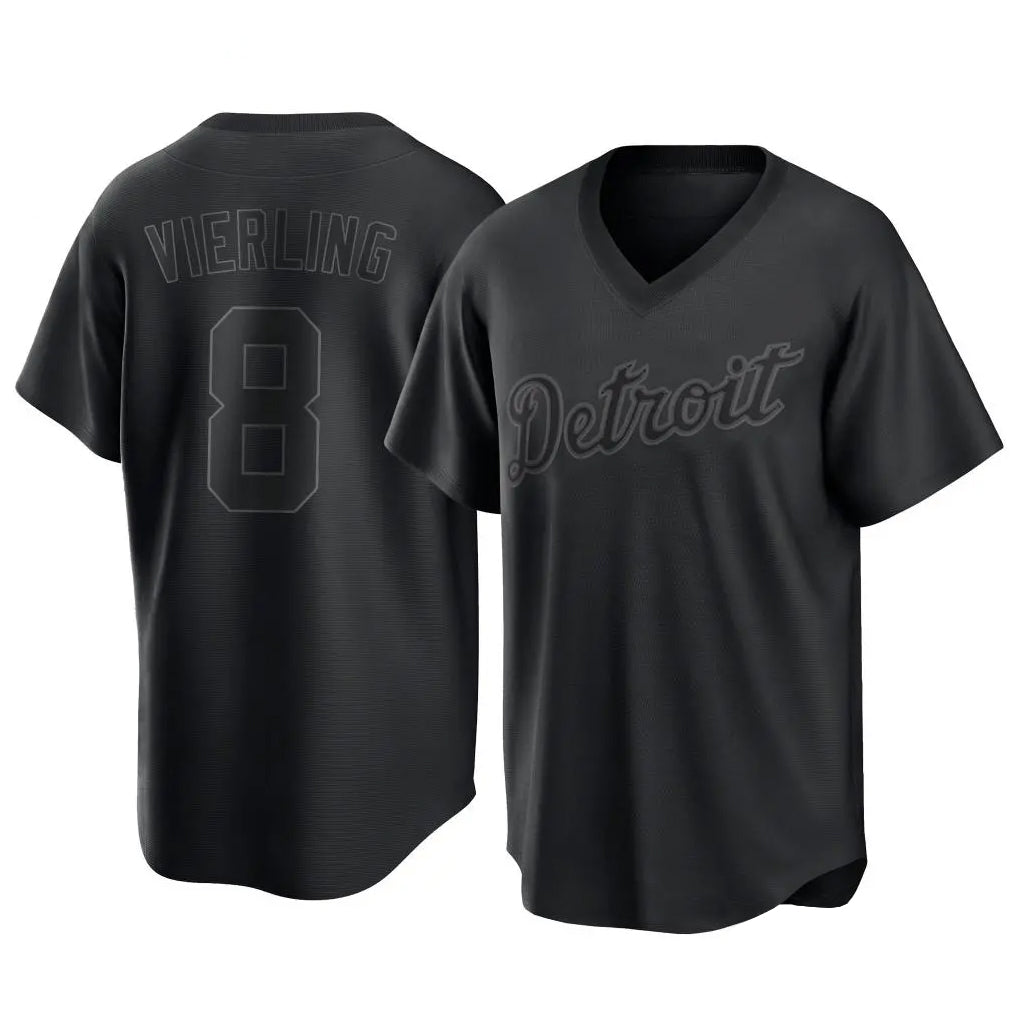 Silnrao D.Tigers #8 Matt Vierling Player Black T-shirt Home Game Stitched Jerseys