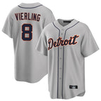 Silnrao D.Tigers #8 Matt Vierling Player Gray Home Game Stitched Jerseys