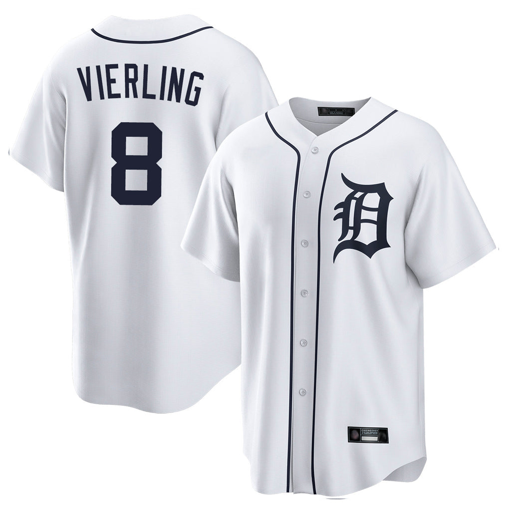 Silnrao D.Tigers #8 Matt Vierling Player White Home Game Stitched Jerseys