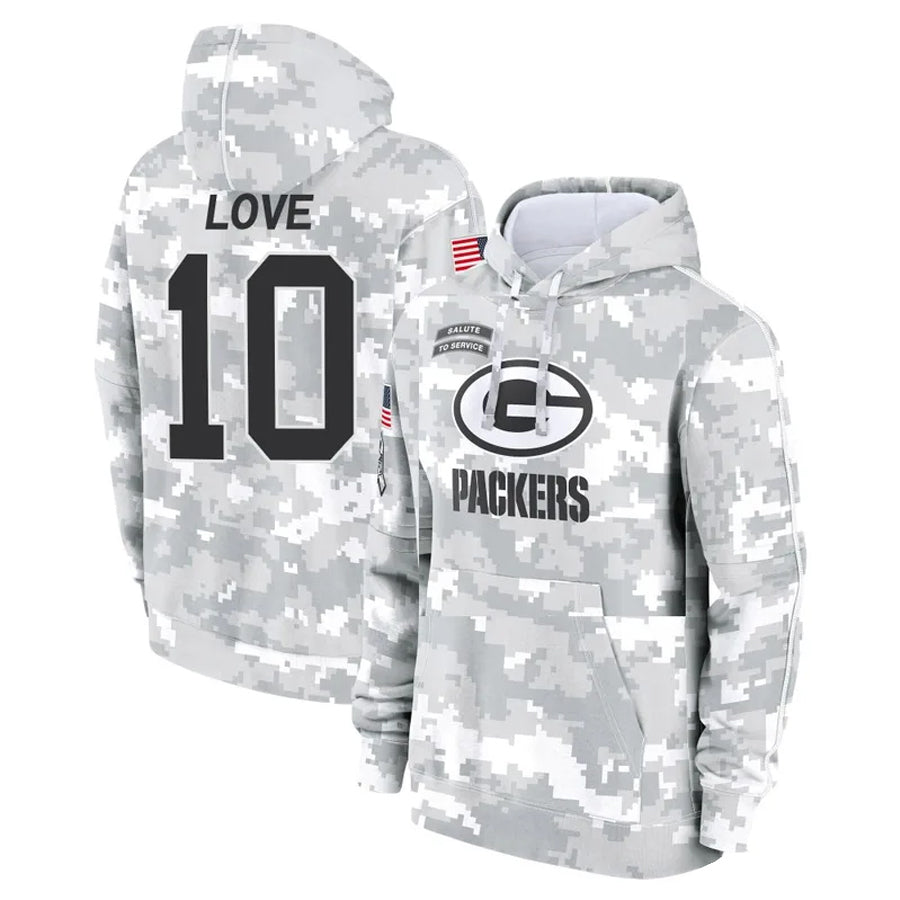 Silnrao GB.Packers #10 Jordan Love Player Arctic Camo Salute To Service Hoodies Game Stitched  Jerseys