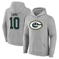 Silnrao GB.Packers #10 Jordan Love Player Gray Pullover Hoodie Game Stitched Jerseys