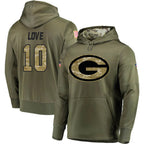 Silnrao GB.Packers #10 Jordan Love Player Olive Salute to Service Pullover Hoodie Game Stitched Jerseys