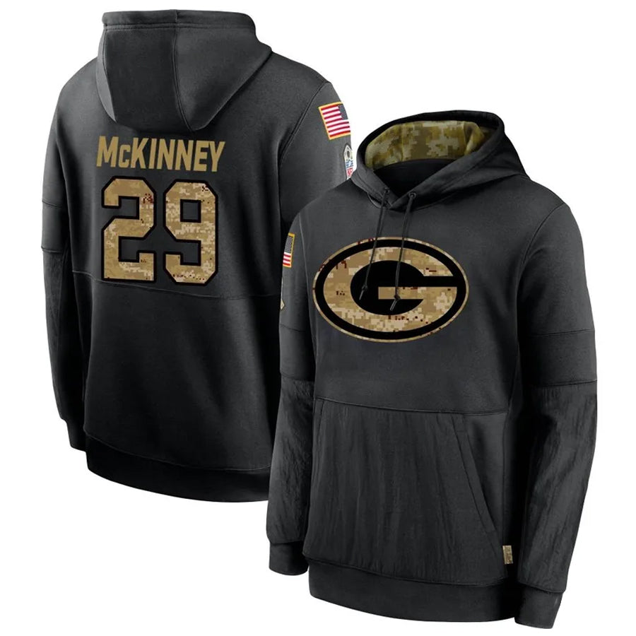 Silnrao GB.Packers #29 Xavier McKinney Player Black Salute To Service Hoodies Game Stitched Jerseys