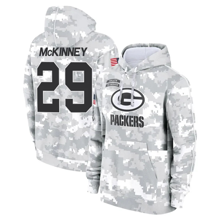 Silnrao GB.Packers #29 Xavier McKinney Player Camo Salute To Service Hoodies Game  Stitched Jerseys