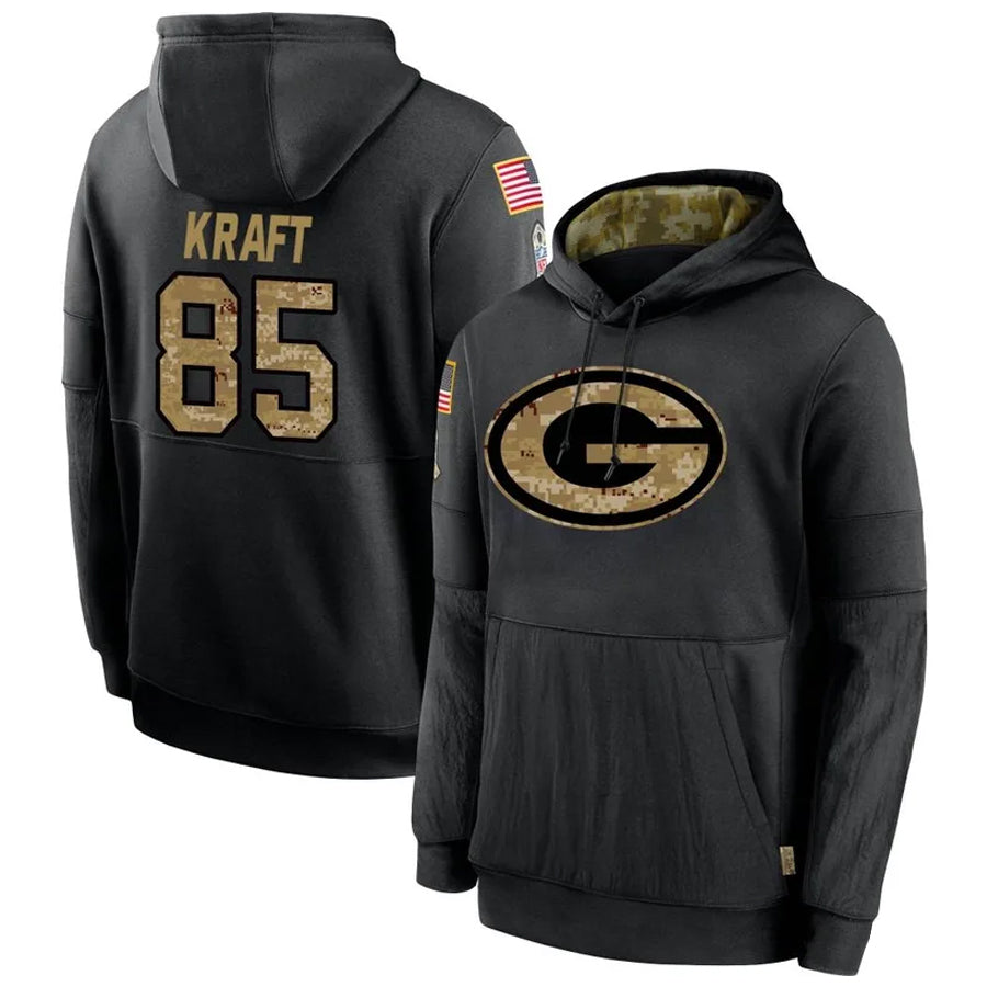 Silnrao GB.Packers #85 Tucker Kraft Player Black Salute To Service Hoodies Game Stitched Jerseys
