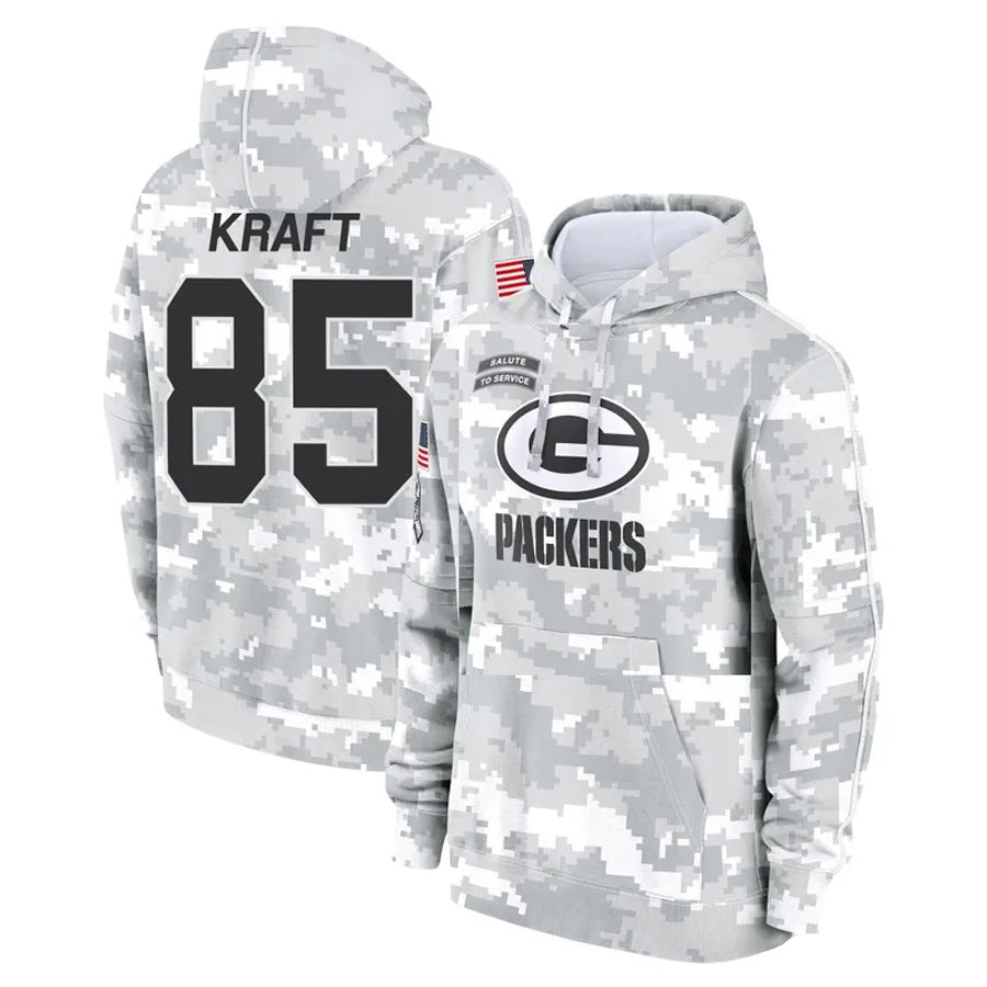 Silnrao GB.Packers #85 Tucker Kraft Player Camo Salute To Service Hoodies Game Stitched Jerseys