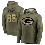 Silnrao GB.Packers #85 Tucker Kraft Player Olive Salute to Service Pullover Hoodie Game Stitched Jerseys