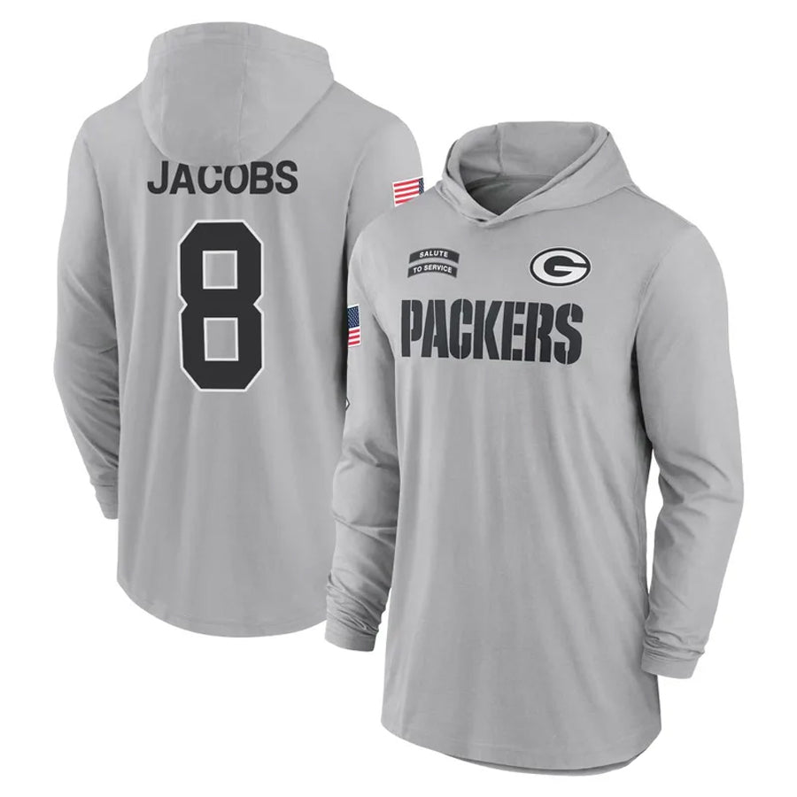 Silnrao GB.Packers #8 Josh Jacobs Player Gray Salute to Service Hoodies Game Stitched Jerseys