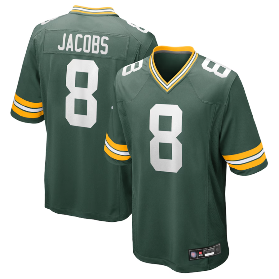 Silnrao GB.Packers #8 Josh Jacobs Player Green Replica Game Stitched Jerseys