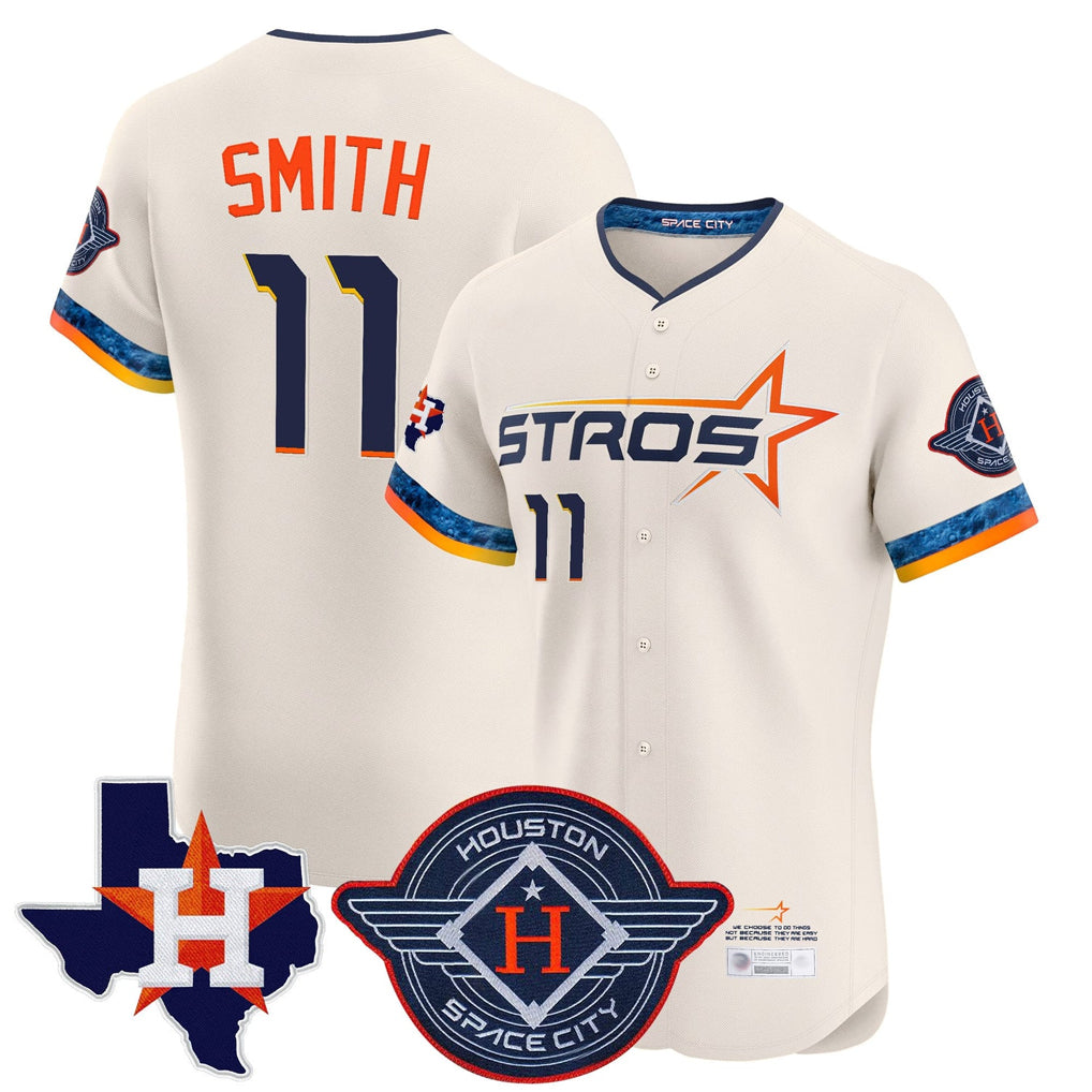 Silnrao H.Astros #11 Cam Smith Player Cream City Connect Texas Patch Vapor Premier Limited Elite Home Stitched Jerseys