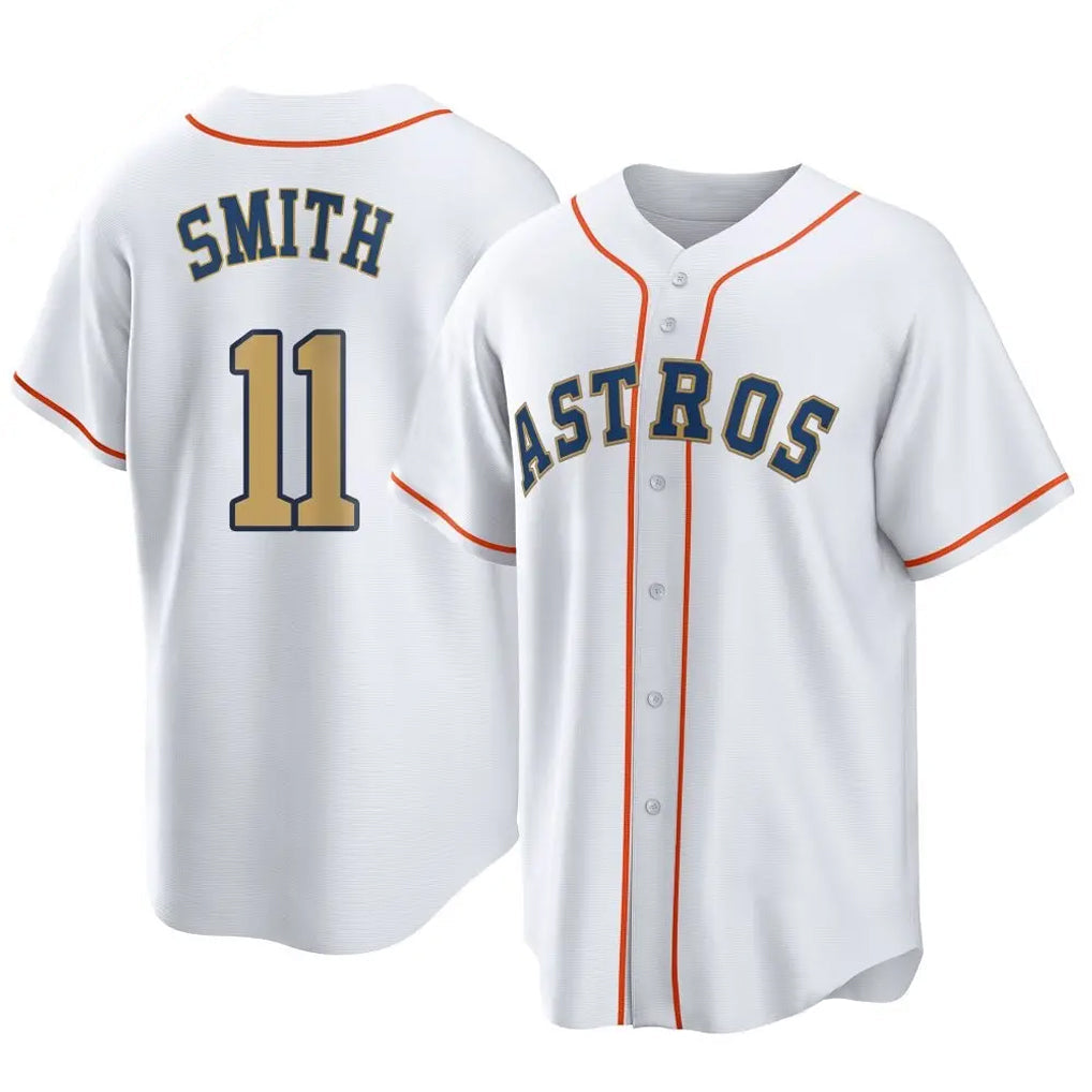 Silnrao H.Astros #11 Cam Smith Player Gold Collection Game Home Stitched Jerseys
