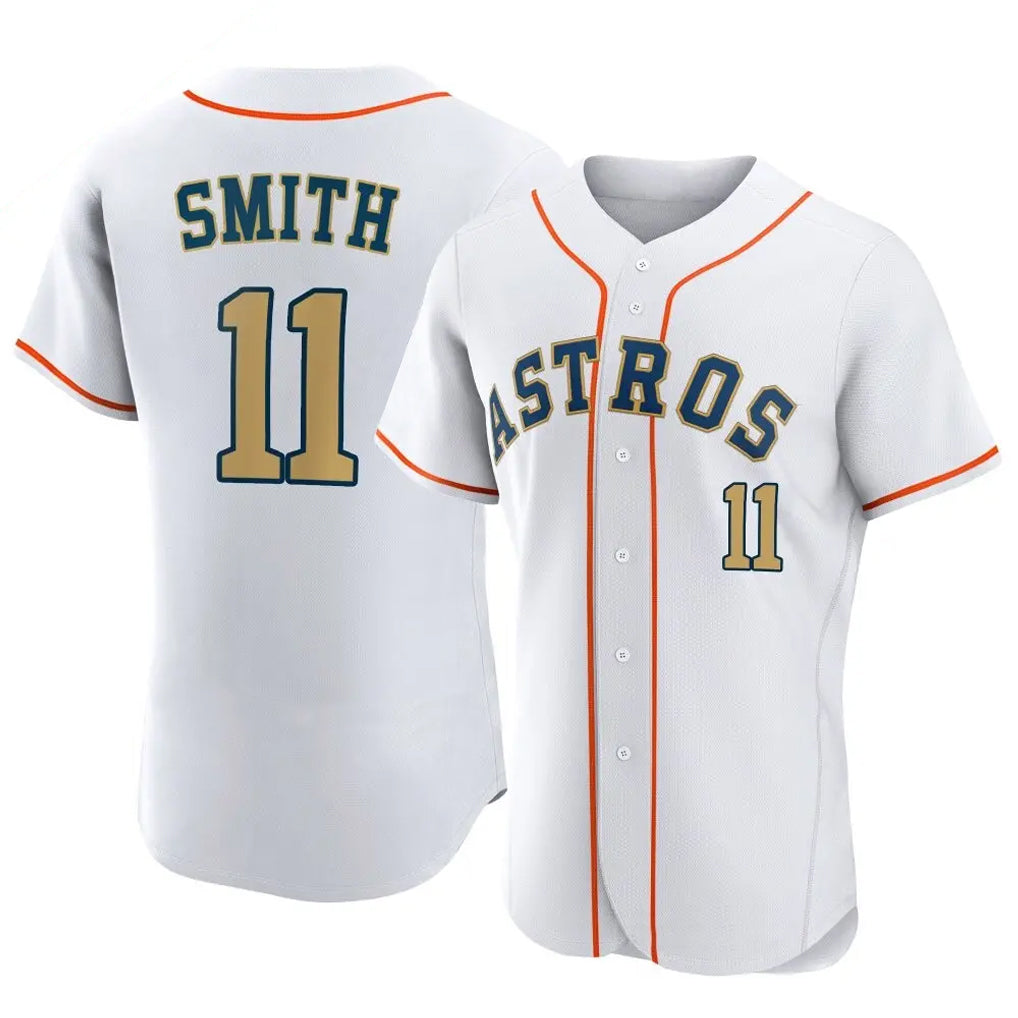 Silnrao H.Astros #11 Cam Smith Player Gold Collection Limited Elite Home Stitched Jerseys