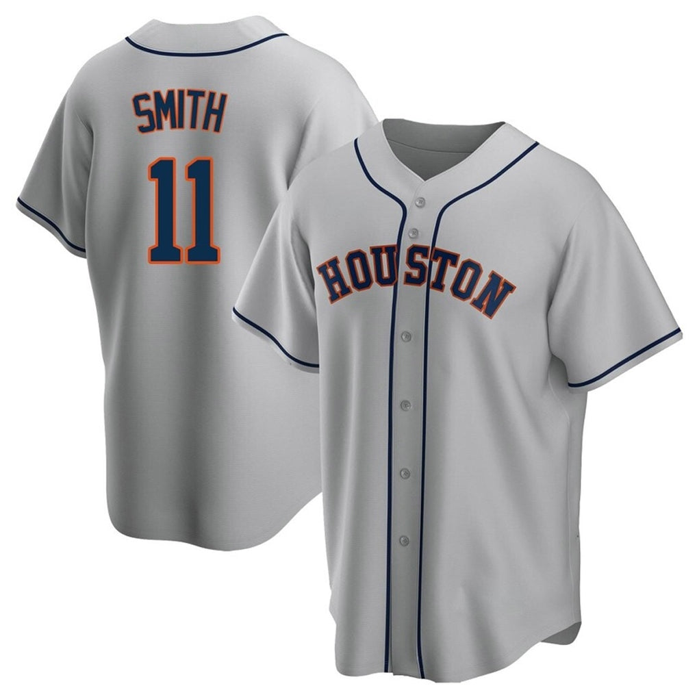 Silnrao H.Astros #11 Cam Smith Player Gray Home Game Stitched Jerseys