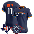 Silnrao H.Astros #11 Cam Smith Player Navy City Connect Texas Patch Vapor Premier Limited Elite Home Stitched Jerseys