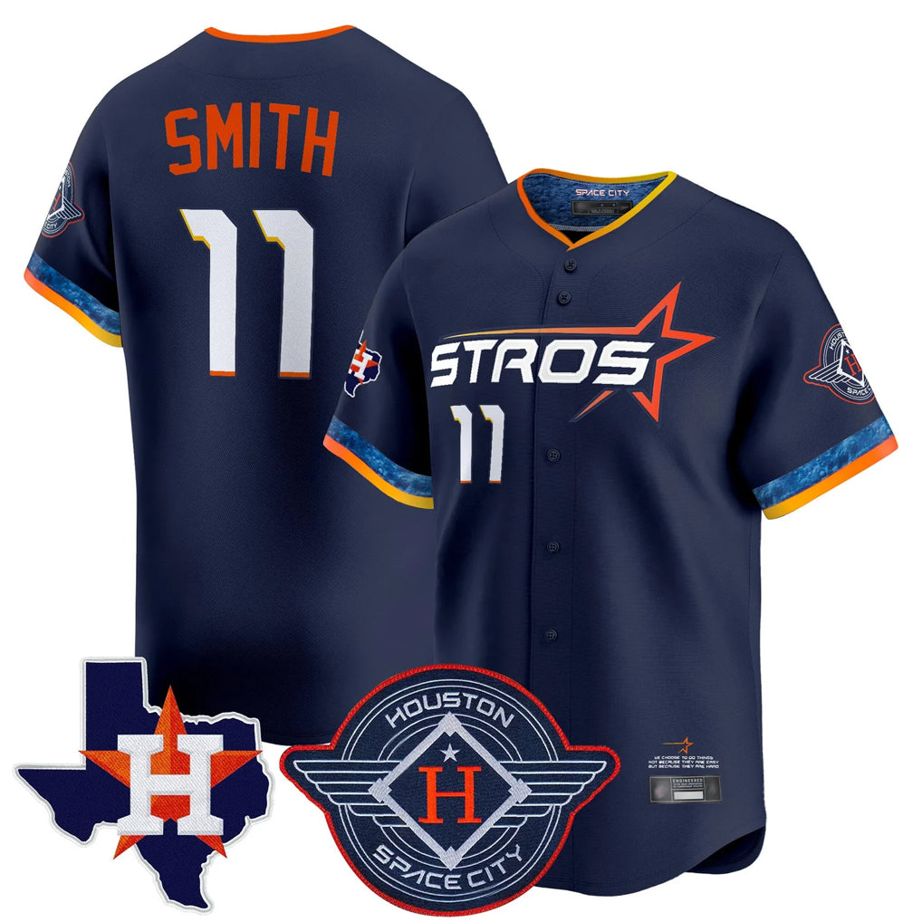 Silnrao H.Astros #11 Cam Smith Player Navy City Connect Texas Patch Vapor Premier Limited Home Stitched Jerseys