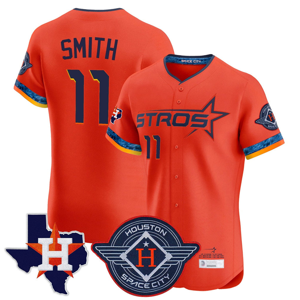 Silnrao H.Astros #11 Cam Smith Player Orange City Connect Texas Patch Vapor Premier Limited Elite Home Stitched Jerseys