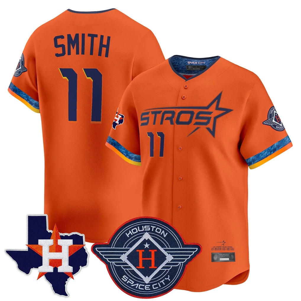 Silnrao H.Astros #11 Cam Smith Player Orange City Connect Texas Patch Vapor Premier Limited Home Stitched Jerseys
