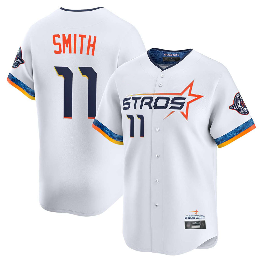 Silnrao H.Astros #11 Cam Smith Player White City Connect Limited Home Stitched Jerseys