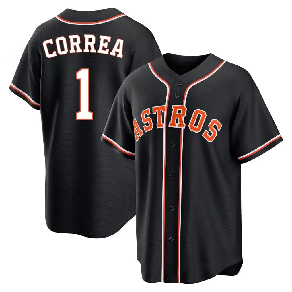 Silnrao H.Astros #1 Carlos Correa Player Black Fashion Out Home Game Stitched Jerseys