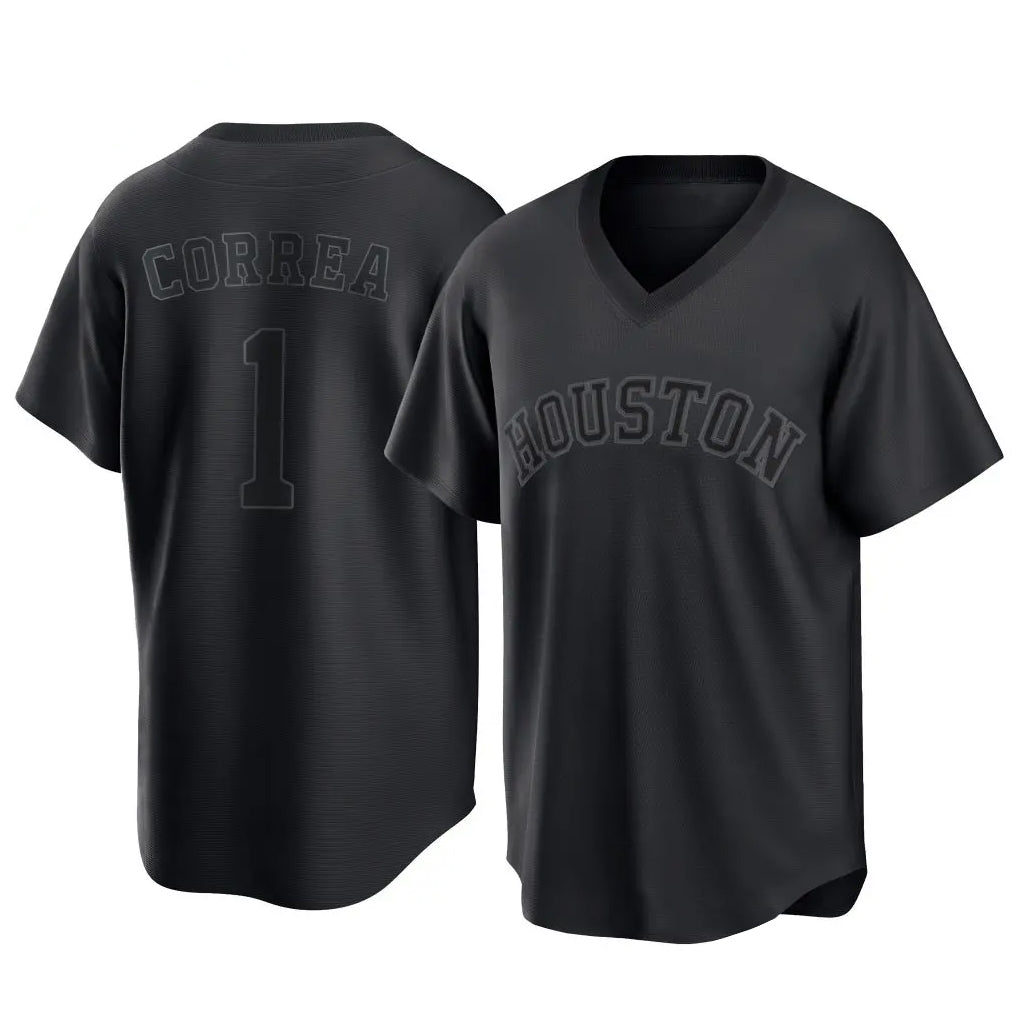 Silnrao H.Astros #1 Carlos Correa Player Black Fashion T-shirt Home Game Stitched Jerseys