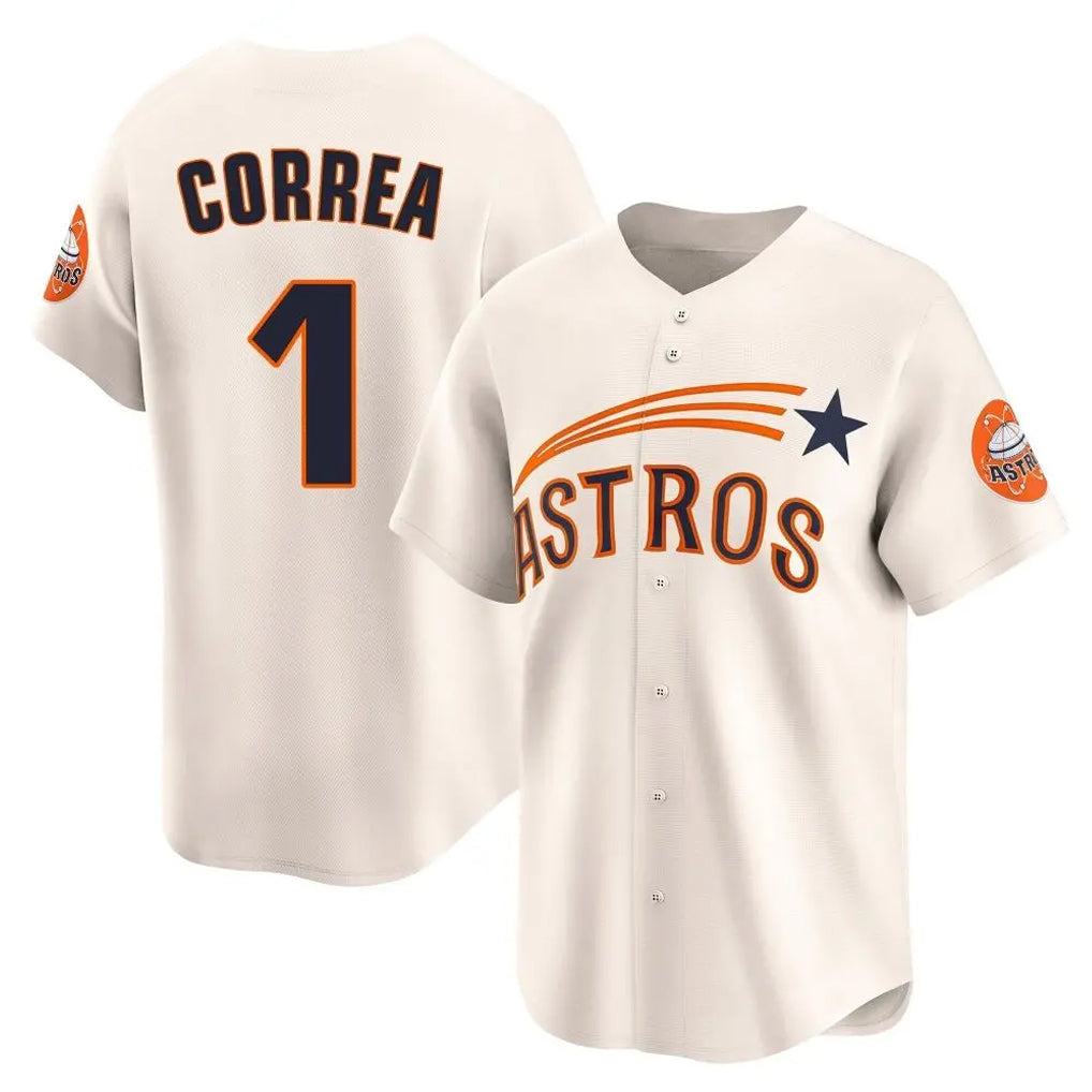 Silnrao H.Astros #1 Carlos Correa Player Cream Throwback Cooperstown Collection Limited Stitched Jerseys