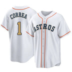 Silnrao H.Astros #1 Carlos Correa Player Gold Collection Game Home Stitched Jerseys