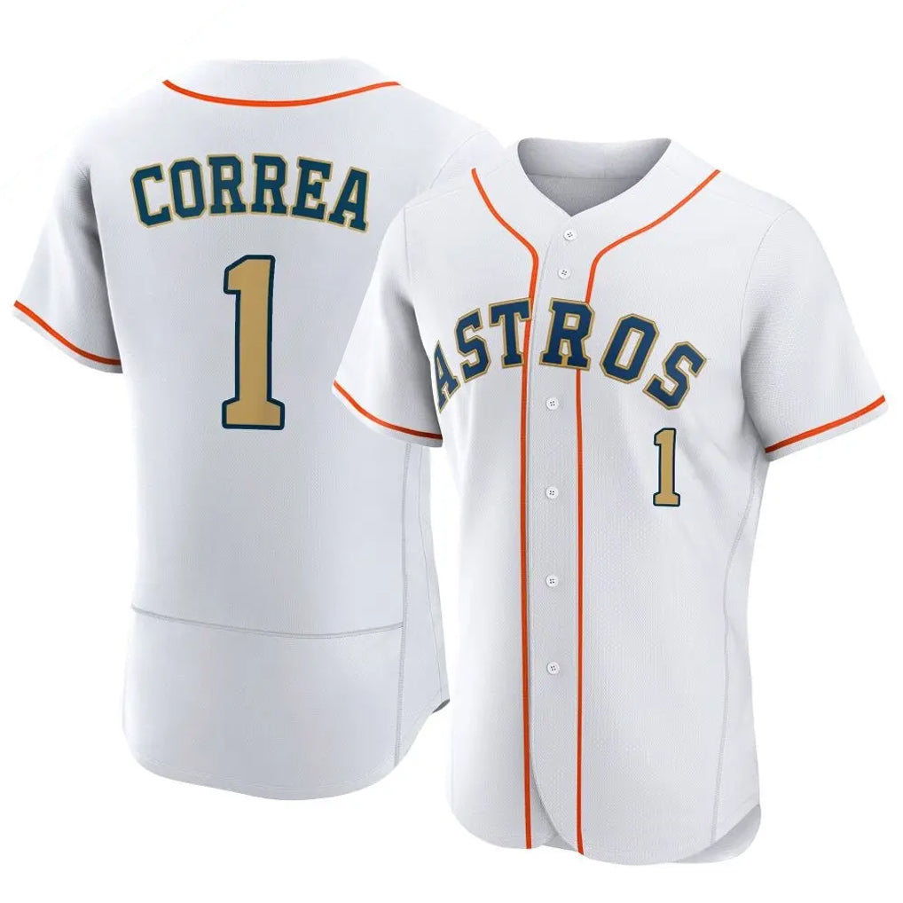 Silnrao H.Astros #1 Carlos Correa Player Gold Collection Limited Elite Home Stitched Jerseys