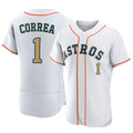 Silnrao H.Astros #1 Carlos Correa Player Gold Collection Limited Elite Home Stitched Jerseys