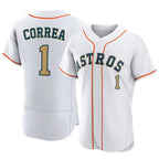 Silnrao H.Astros #1 Carlos Correa Player Gold Collection Limited Elite Home Stitched Jerseys