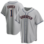 Silnrao H.Astros #1 Carlos Correa Player Gray Home Game Stitched Jerseys