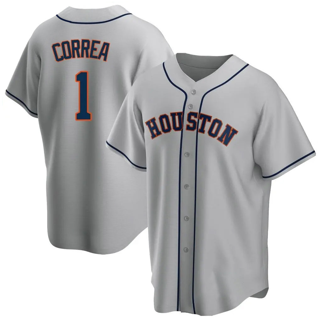 Silnrao H.Astros #1 Carlos Correa Player Gray Home Game Stitched Jerseys