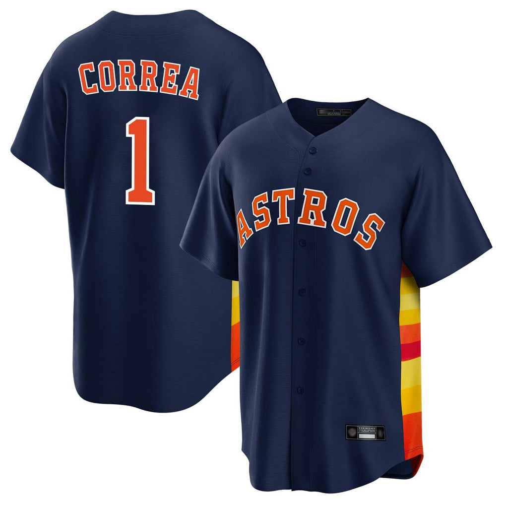 Silnrao H.Astros #1 Carlos Correa Player Navy Home Game Stitched Jerseys