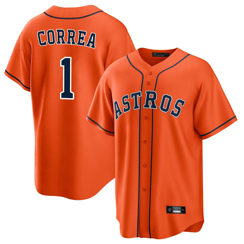 Silnrao H.Astros #1 Carlos Correa Player Orange Home Game Stitched Jerseys