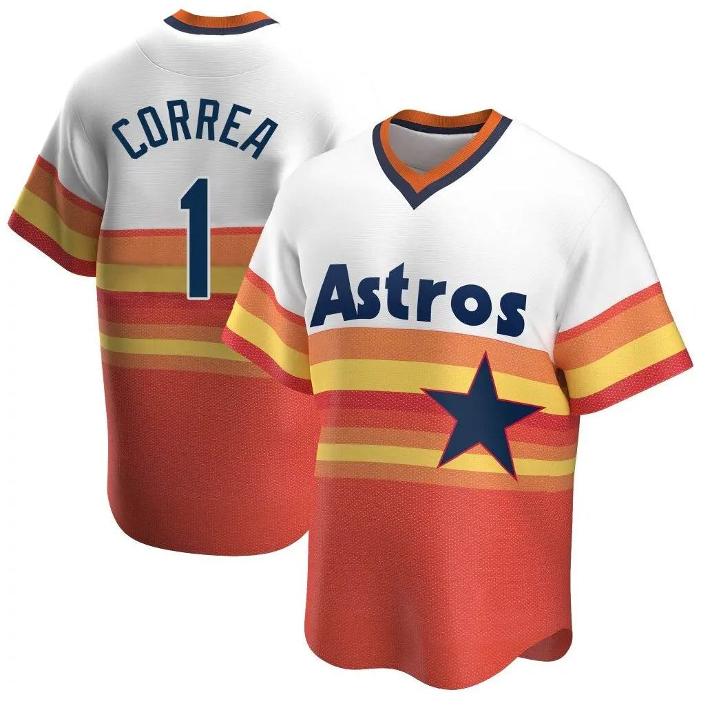 Silnrao H.Astros #1 Carlos Correa Player Rainbow Cooperstown Collection T-shirt Stitched Jerseys