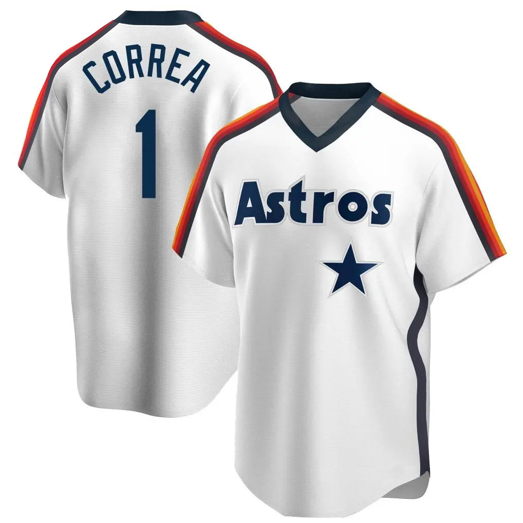 Silnrao H.Astros #1 Carlos Correa Player White Cooperstown Collection T-shirt Stitched Jerseys