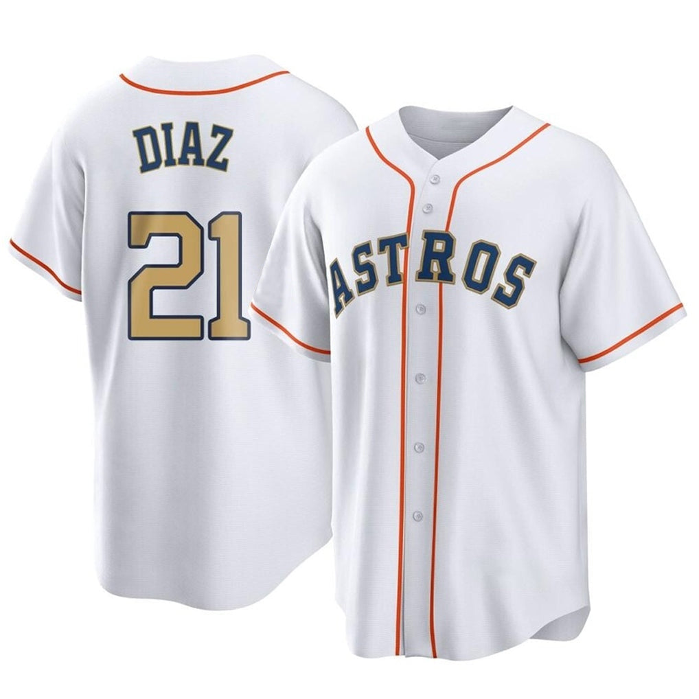 Silnrao H.Astros #21 Yainer Diaz Player Gold Collection Game Home Stitched Jerseys