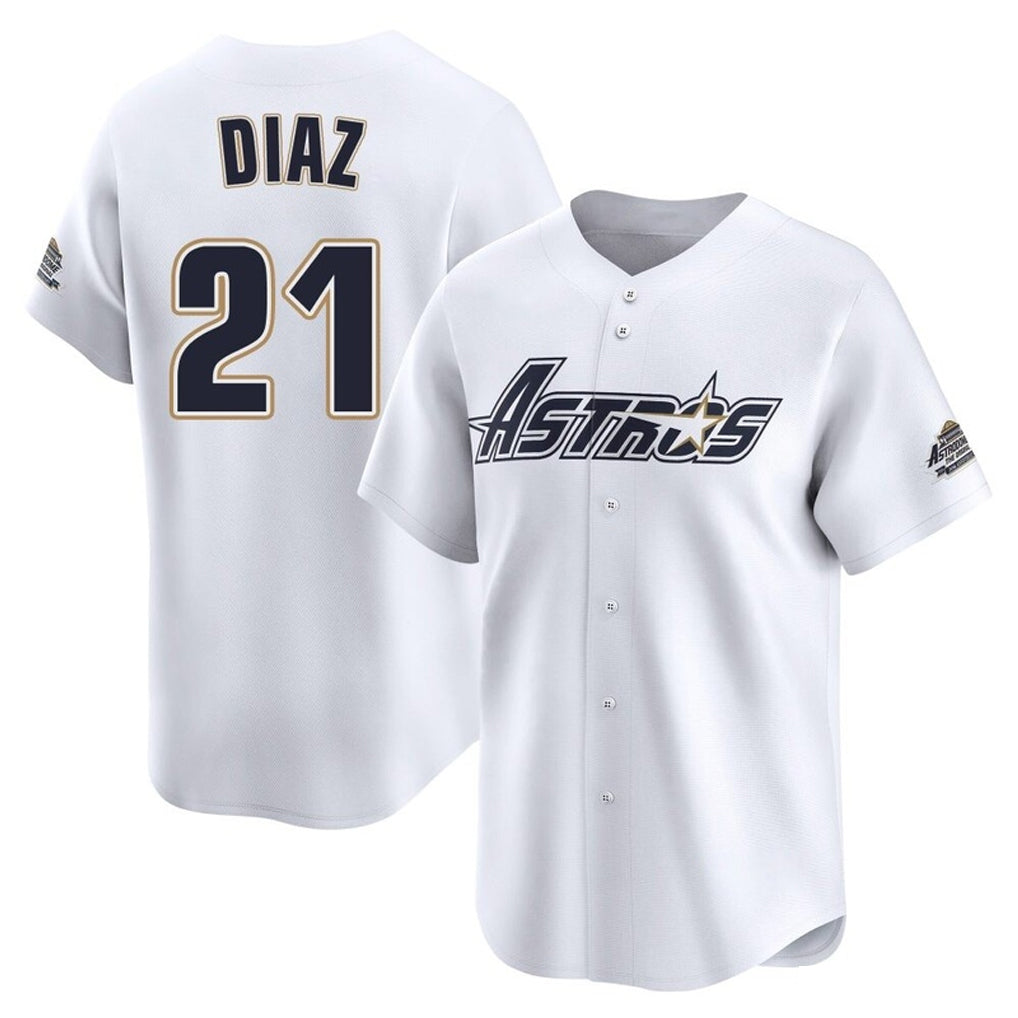 Silnrao H.Astros #21 Yainer Diaz Player White Throwback Cooperstown Collection Limited Stitched Jerseys