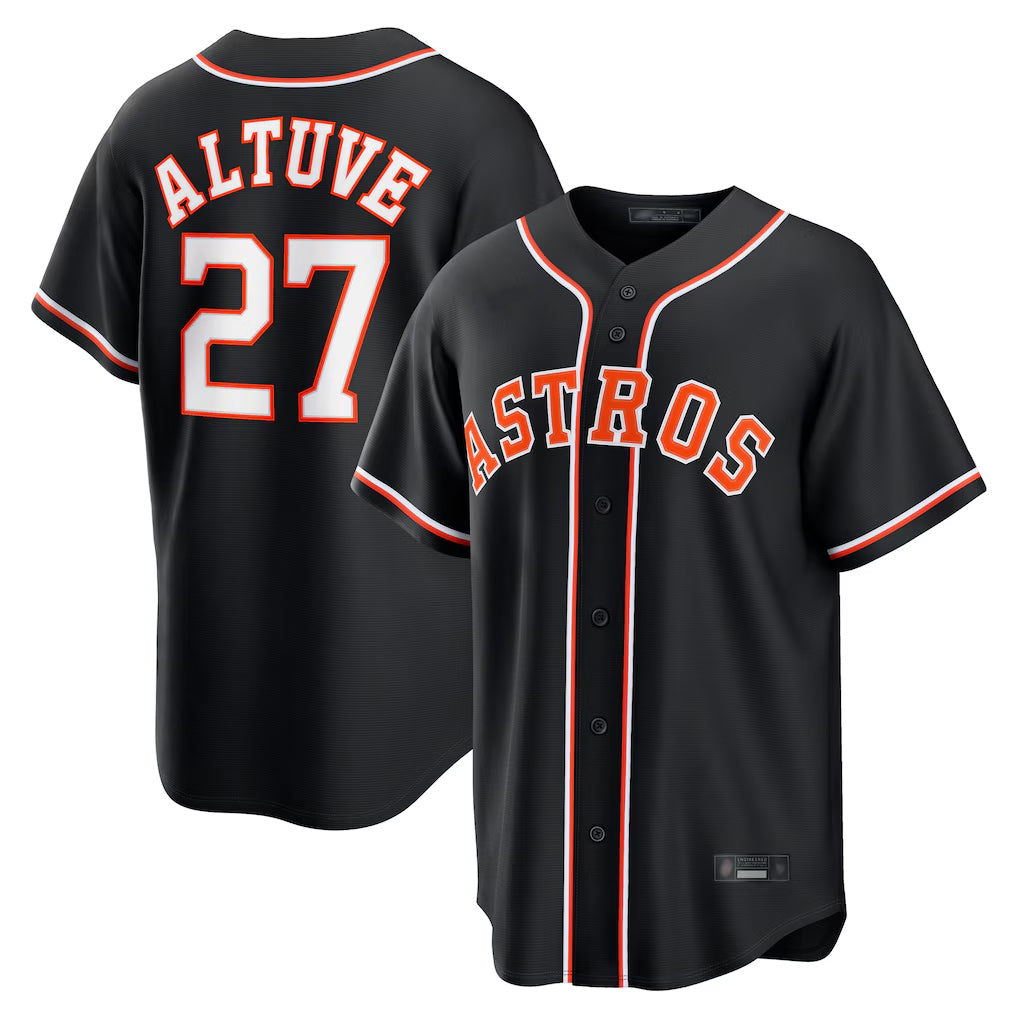 Silnrao H.Astros #27 Jose Altuve Player Black Fashion Out Home Game Stitched Jerseys