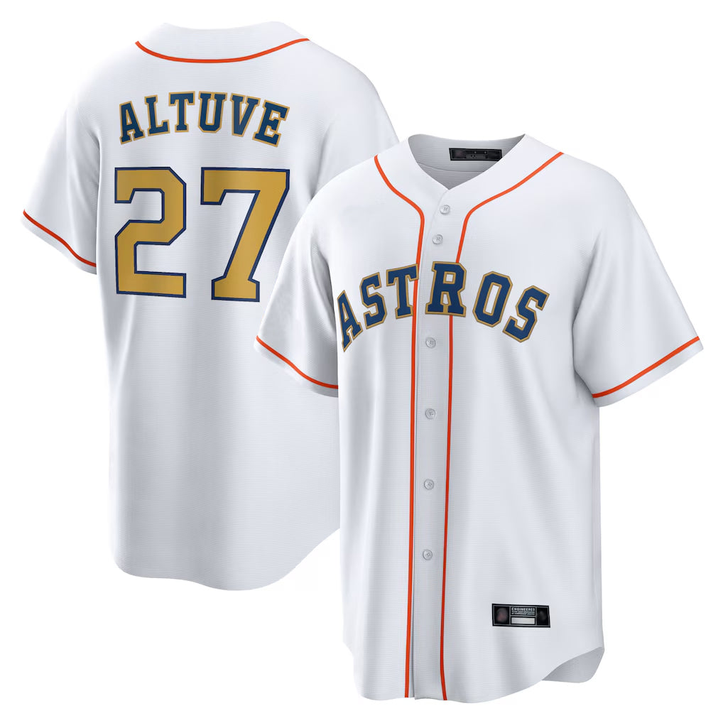 Silnrao H.Astros #27 Jose Altuve Player Gold Collection Game Home Stitched Jerseys
