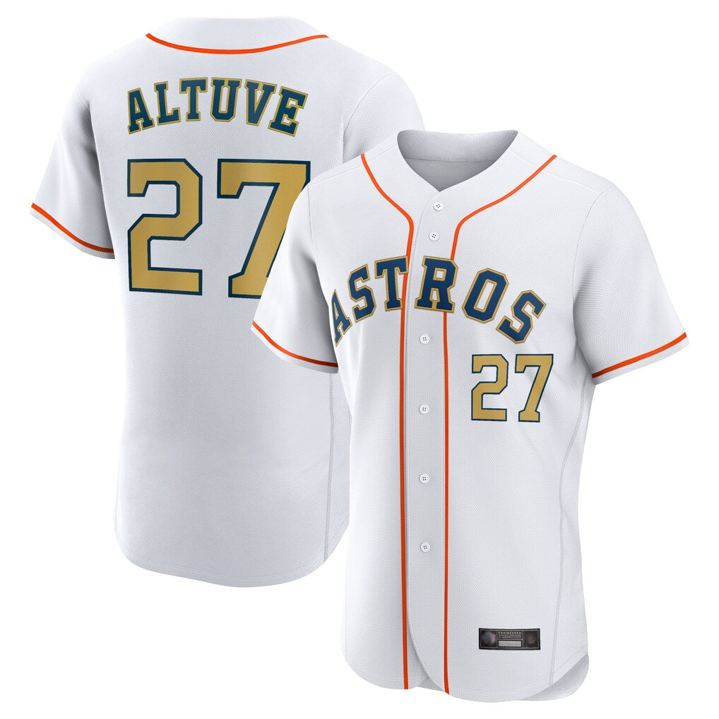 Silnrao H.Astros #27 Jose Altuve Player Gold Collection Limited Elite Home Stitched Jerseys